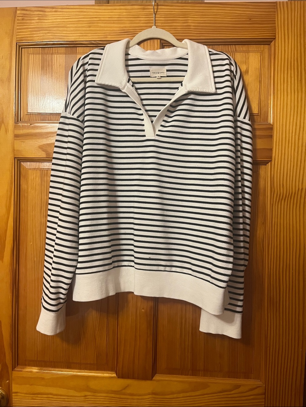 Striped Collared Pullover waffle Knit oversized shirt Black & White
